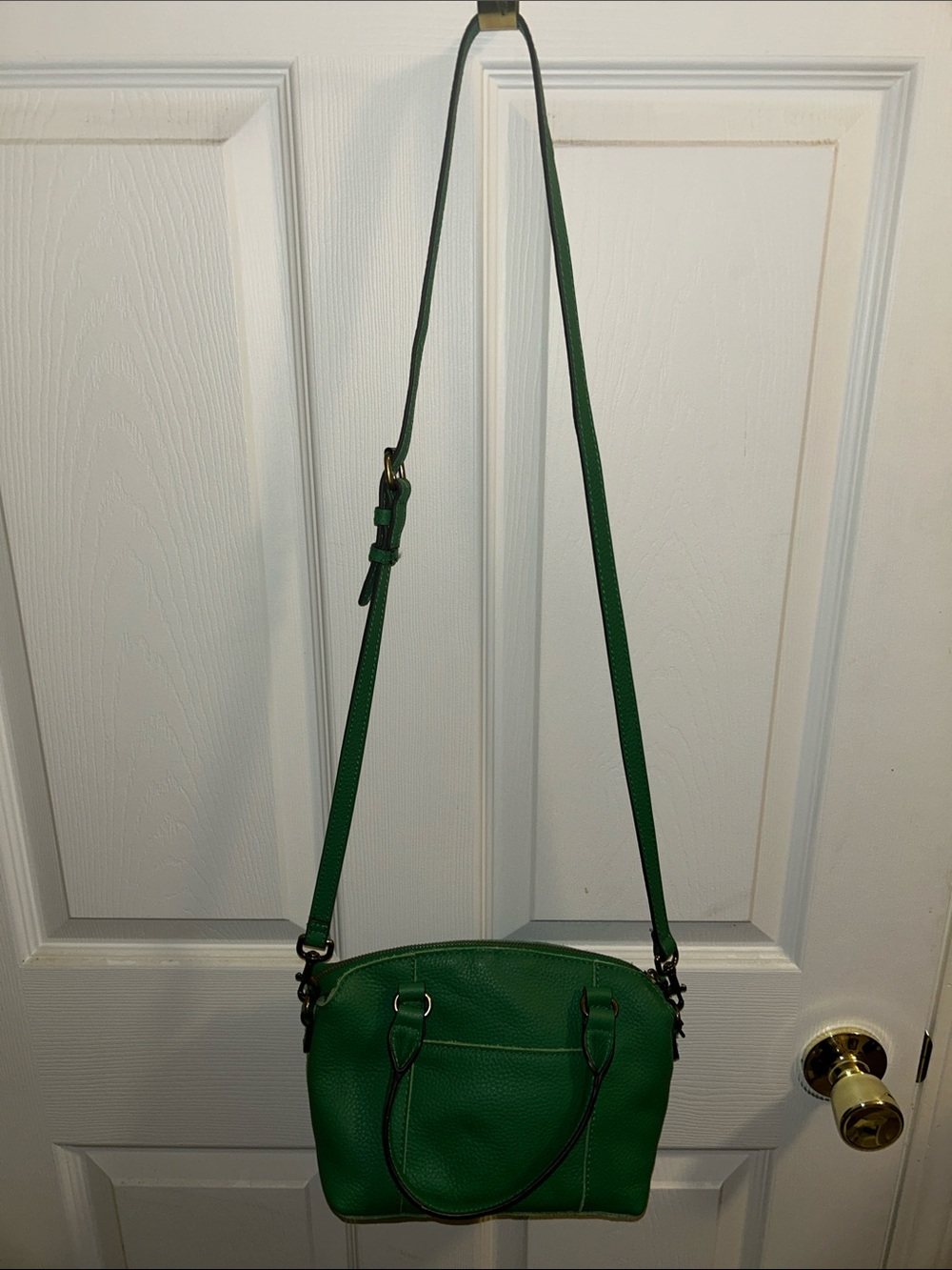 Green Pebbled Leather Crossbody Bag with Adjustable Strap